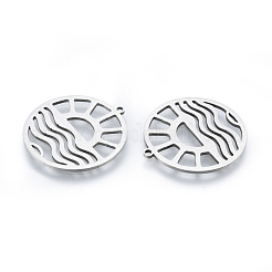 変色しない201ステンレススチールペンダント  太陽とフラットラウンド  ステンレス鋼色  27x25x1mm  穴：1.4mm&nbsp;STAS-N090-LA912-1