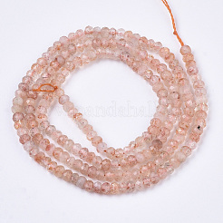 天然石ストロベリークォーツビーズ連売り  ロンデル  多面カット  3x2mm  穴：0.7mm  約185個/連  15.55インチ（39.5cm）&nbsp;G-R462-024
