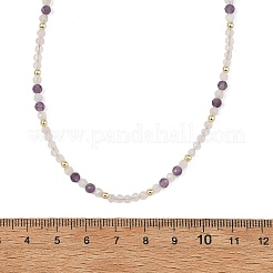 天然ローズクォーツのファセットカットラウンドビーズネックレス  ゴールドカラー  15.35インチ（39cm）&nbsp;NJEW-JN06430-03