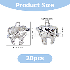 亜鉛合金ラインストーンペンダント20個  歯の形をしたチャーム  樹脂と  透明  18.5x19x15mm  穴：1.9mm&nbsp;ALRI-FH0001-26A