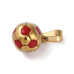 トレンディなネックレスの留め具 304 ステンレススチール フットボール/サッカーボールペンダント  ゴールドカラー  レッド  15x11mm  穴：3x6mm&nbsp;STAS-L012-B01G-03