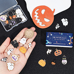 30本15スタイルアロイエナメルペンダント  ハロウィン用  ゴースト＆カボチャ  ミックスカラー  12.5~26.5x12~23x1.2~3mm  穴：1.5~2mm  2個/スタイル&nbsp;ENAM-SC0003-42
