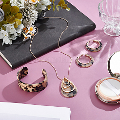 Teardrop Leopard Print Plastic Pendant Necklace & Hoop Earring & Cuff Bangle for Women&nbsp;SJEW-WH0006-10