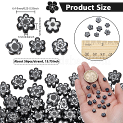 2連売りの手作りミルフィオリガラスビーズ連売り  花  ブラック  6.4~9x3.2mm  穴：1mm  約56個/連  15.75''（40センチメートル）&nbsp;LAMP-GA0001-17D-01