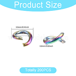 イオンプレーティング（IP）304ステンレス鋼オープン丸カン  虹色  22ゲージ  3.5x0.6mm  内径：2.3mm  200個/セット&nbsp;STAS-CA0002-21A