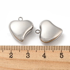 変色しない304ステンレススチールペンダント  ハートチャーム  ステンレス鋼色  16x15.5x7mm  穴：1.5mm&nbsp;STAS-L022-197P