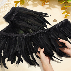 ファッションフェザー布地連売り服飾材料パーツ  フェザーシェイプ  ブラック  2000x272x2mm&nbsp;DIY-WH0308-838