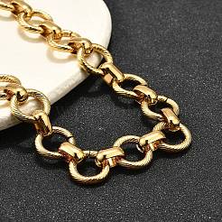 304 Stainless Steel Twisted Ring Link Chain Necklaces&nbsp;NJEW-R023-12G