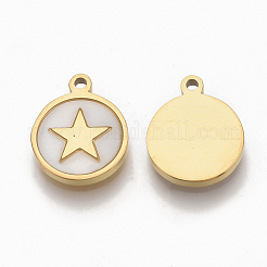 304ステンレススチールペンタクルチャーム  シェルと  スターとフラットラウンド  ゴールドカラー  12x10x1.5mm  穴：1.2mm&nbsp;STAS-S079-125G