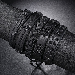 5Pcs 5 Style Adjustable Braided Imitation Leather Cord Bracelet Set with Waxed Cord for Men&nbsp;BJEW-F458-14
