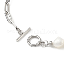 Natural Baroque Pearl Beaded Necklace with 304 Stainless Steel Paperclip Chains for Women&nbsp;NJEW-JN04108