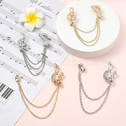 4個 4スタイル クリスタル ラインストーン ダブル音符 安全チェーン付き セーター ブローチピン  ミックスカラー  140~152mm  1個/スタイル&nbsp;JEWB-CJ0001-63