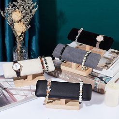 竹のどスエード T バー ブレスレット ディスプレイ スタンド  時計用ジュエリーオーガナイザーホルダー  ブレスレット  ゲインボロ  19.5x5x8.9cm&nbsp;BDIS-WH0002-07B