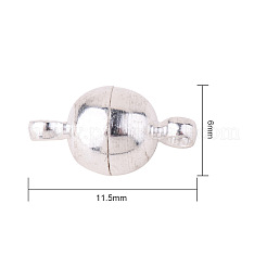 ループ付きの丸い真鍮のマグネットクラスプ  ニッケルフリー  銀  11.5x6mm  穴：1.2mm&nbsp;KK-PH0012-14-NF