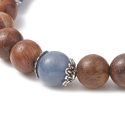 Dyed & Heated Natural Blue Aventurine & Wood Round Beaded Stretch Bracelet for Women&nbsp;BJEW-JB09379