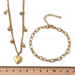 Heart 304 Stainless Steel Double Necklaces & Bracelets Sets for Women&nbsp;SJEW-F226-03G