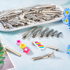 70個 7スタイル 鉄製フラットワニ口ヘアクリップ 金具  作るDIYのヘアアクセサリー  プラチナ  32~77x6~9mm  10個/スタイル&nbsp;IFIN-TA0001-69