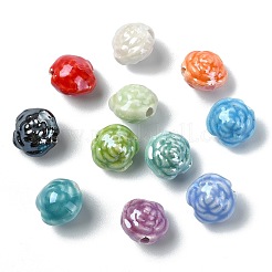 手作り磁器ビーズ60個  花  光沢釉の磁器  ミックスカラー  11x12x10mm  穴：2.5mm&nbsp;PORC-CJ0001-34