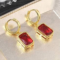 Brass Glass Dangle Hoop Earrings for Women&nbsp;KK-CBA760A-04G