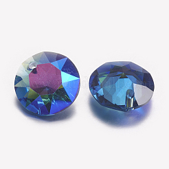カット加工ガラスラインストーンチャーム  模造オーストリアのクリスタル  フラットラウンド  サファイア  12x6mm  穴：1.5mm&nbsp;RGLA-F051-12mm-206PS