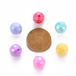 不透明なアクリルビーズ  多面カット  染め  ABカラー  ラウンド  ミックスカラー  10x9.5mm  穴：1.6mm  約890個/500g&nbsp;TACR-S154-61F