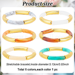 6Pcs 6 Colors Acrylic Curved Tube Beaded Stretch Braceles Set for Women&nbsp;BJEW-AN0001-53