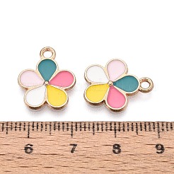合金とエナメルのペンダント  花のチャーム  ゴールドカラー  カラフル  16.5x14x2mm  穴：1.8mm&nbsp;ENAM-T021-45G