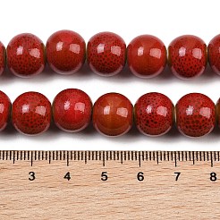 手作りファンシーアンティーク施釉ラウンドセラミック陶器ビーズ連売り  レッド  12~13mm  穴：2mm  約30個/連  12~13インチ&nbsp;PORC-L019-13mm-08
