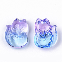 ツートン透明スプレー塗装ガラスペンダント  キツネ  ライトスカイブルー  18x14x7mm  穴：1mm&nbsp;GLAA-N035-09A-C01