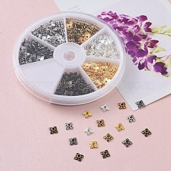 チベット風合金ビーズキャップ  ジュエリー作成用エンドキャップ  花  4花びら  ミックスカラー  6x6x2mm  穴：1mm  約70PCS /カラー  420個/箱&nbsp;PALLOY-JP0005-10