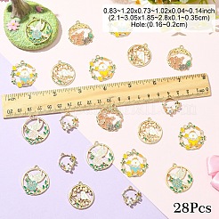 28個7スタイルアロイエナメルペンダント  動物と花輪のチャーム  ゴールドカラー  21~30.5x18.5~28x1~3.5mm  穴：1.6~2mm  4個/スタイル&nbsp;ENAM-YW0004-90