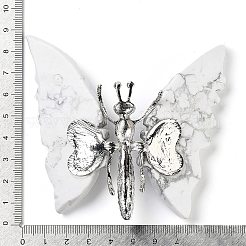 天然ハウライト鉱物装飾品  蝶合金ホルダー付き  家庭用デスクトップ風水装飾品  75~82.5x89~104.5x15~16.5mm&nbsp;G-D089-02P-05