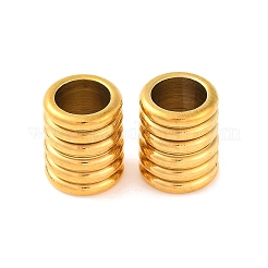 304ステンレススチールビーズ  スジ入りビーズ  イオンプレーティング（ip）  コラム  ゴールドカラー  9x10.5mm  穴：6mm&nbsp;LS-STAS-E039-34