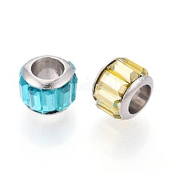 ガラスヨーロピアンビーズ  大穴ビーズ  真鍮コアと  多面カット  ロンデル  プラチナ  ミックスカラー  9x7mm  穴：5mm&nbsp;GPDL-S039-02