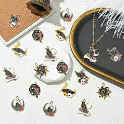 30個6スタイルアロイエナメルペンダント  カラスのチャーム  混合図形  26~29x22~28x1.5mm  穴：2mm  5個/スタイル&nbsp;FIND-CJ0003-69