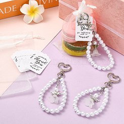 合金と模造真珠のアクリルペンダント装飾  天使  合金製回転留め具、紙製ギフトタグ、オーガンジー製ギフトバッグ付き  プラチナ  140mm&nbsp;HJEW-CJ00089