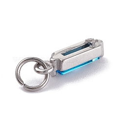 304ステンレススチールキュービックジルコニアペンダント  長方形  ステンレス鋼色  コーンフラワーブルー  17x4x4mm  穴：5mm&nbsp;STAS-E487-21P-03