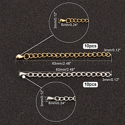 304ステンレススチールチェーンエクステンダー  はんだチェーン  ゴールデン＆シルバー  55~63x3x0.5~2.2mm  2色  10個/カラー  20個/箱&nbsp;STAS-UN0011-70