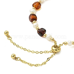 Adjustable Natural Cultured Freshwater Pearl & Amber Beads Slider Bracelets for Women&nbsp;BJEW-JB13608