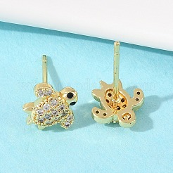 Brass Micro Pave Clear Cubic Zirconia Stud Earrings&nbsp;EJEW-F400-25A-G