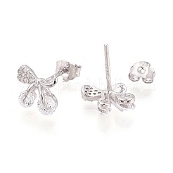 スターリングシルバーのマイクロパヴェクリアキュービックジルコニアの蝶結びスタッドピアス925個  プラチナ  7~8x8mm&nbsp;STER-N016-81P