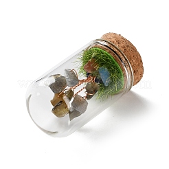 Natural Labradorite Chips Money Tree in Dome Glass Bell Jars with Wood Base Display Decorations&nbsp;DJEW-K030-02M