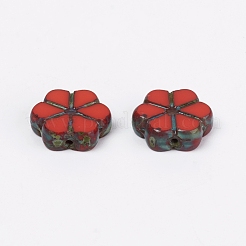 アンティークスタイルのチェコガラスビーズ  花  レッド  9.5x3.5mm  穴：0.9mm  約185個/袋&nbsp;GLAA-CJC0001-05A