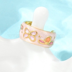 304ステンレススチール製エナメル調節可能な女性用カフリング  花柄  18KGP本金メッキ  9.5mm  内径: 調節可能&nbsp;RJEW-A074-05G