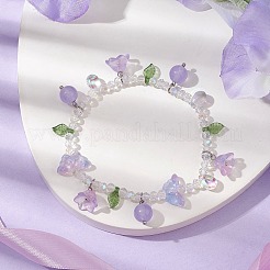 Dyed Natural Malaysia Jade & Glass Beaded Stretch Bracelet with Flower Charms&nbsp;BJEW-JB10176-01