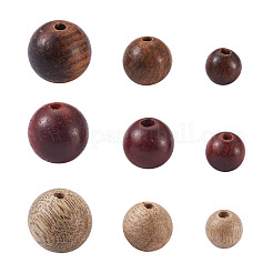天然木のビーズ  ラウンド  ミックスカラー  6~10mm  穴：1mm  240個/セット&nbsp;WOOD-TA0002-42