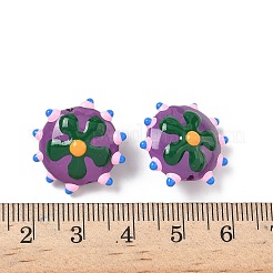 焼き絵の具、ガラス、エナメル、ビーズ  でこぼこした花  グリーン  19~19.5x10.5mm  穴：1.4mm&nbsp;LAMP-S080-03C