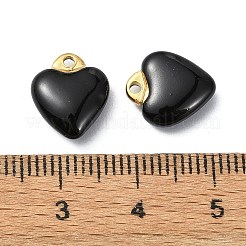 イオンプレーティング（IP）本物の18K金メッキ304ステンレススチールペンダント  エナメル  ハートチャーム  ブラック  12x10.5x5mm  穴：1.2mm&nbsp;STAS-L024-019G-02