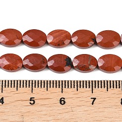 天然石レッドジャスパービーズ連売り  多面カット  フラットオーバル  8x6x3mm  穴：0.7~0.8mm  約46~47個/連  14.96~15.16''（38~38.5センチメートル）&nbsp;G-H349-A01-05