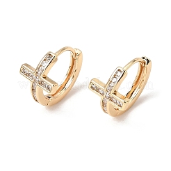 Brass Micro Pave Cubic Zirconia Hoop Earrings&nbsp;KK-CBACA55-18G